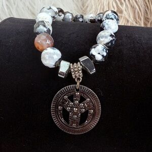 Bohemian chic beaded circle charm stretch bracelet